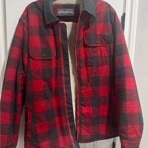 Eddie Bauer Men's Checkered Plaid Red and Black Jacket Men’s Large